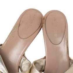 Pre Owned Sergio Rossi Metallic Gold Leather Wedge Slide Sandals Size 40