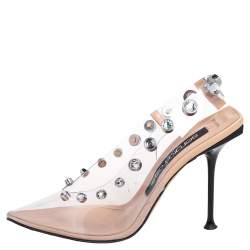 مملوكة مسبقًا Sergio Rossi Beige PVC Crystal Embellished Slingback Sandals Size 39