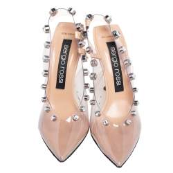 مملوكة مسبقًا Sergio Rossi Beige PVC Crystal Embellished Slingback Sandals Size 39