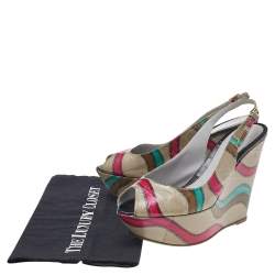 Sergio Rossi Multicolor Stitch Leather Platform Slingback Wedge Sandals Size 39