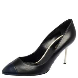 Sergio Rossi  Black/Blue Leather Cap Toe Pumps Size 38