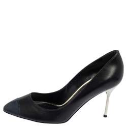 Sergio Rossi  Black/Blue Leather Cap Toe Pumps Size 38
