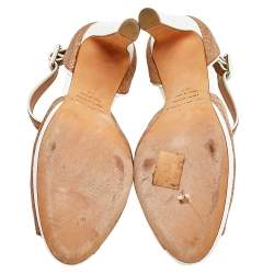 Pre Owned Sergio Rossi Brown/White Leather Ankle Strap Sandals Size 37