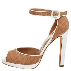 Pre Owned Sergio Rossi Brown/White Leather Ankle Strap Sandals Size 37