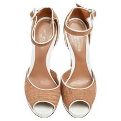 Pre Owned Sergio Rossi Brown/White Leather Ankle Strap Sandals Size 37