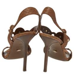 Pre Owned Sergio Rossi Brown Python Embossed Leather Studded Sandals Size  38