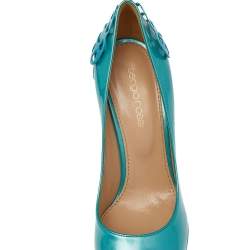 Sergio Rossi Green Patent Leather Butterfly Plaque Platform Pumps Size 36