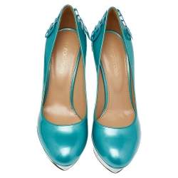Sergio Rossi Green Patent Leather Butterfly Plaque Platform Pumps Size 36