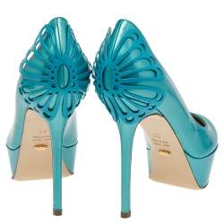 Sergio Rossi Green Patent Leather Butterfly Plaque Platform Pumps Size 36