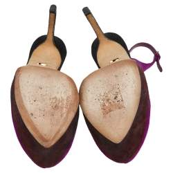 Sergio Rossi Purple Suede Cachet Peep Toe Platform Slingback Sandals Size 37.5