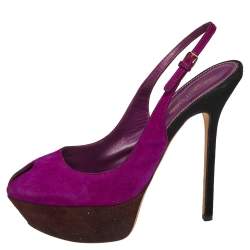 Pre Owned صندل سيرجيو روسي سويدي بنفسجي كاشيل مقدمة مفتوحة نعل سميك بحزام للكاحل مقاس 37.5