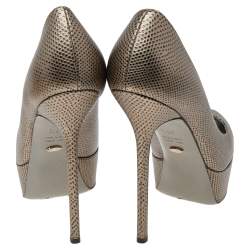 Pre Owned حذاء كعب عالي سيرجيو روسي جلد ذهبي مقدمة مفتوحة مقاس 38.5