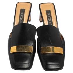 مملوكة مسبقًا Sergio Rossi Black Leather SR1 Block Heel Mules Size 36