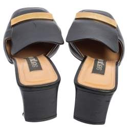 مملوكة مسبقًا Sergio Rossi Black Leather SR1 Block Heel Mules Size 36