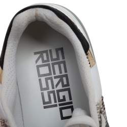 Pre Owned Sergio Rossi Tri Color Leather And Snakeskin Leather Low Top Sneakers Size 36