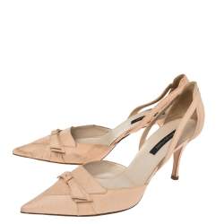 Sergio Rossi Beige Lizard Embossed Leather Pointed Toe Bow Sandals Size 41