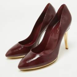 Sergio Rossi Burgundy Patent Leather Pointed Toe Pumps Size 40.5
