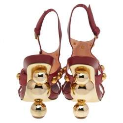 Sergio Rossi Red Leather Embellished Ankle Strap Sandals Size 37.5
