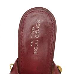 Sergio Rossi Red Leather Embellished Ankle Strap Sandals Size 37.5