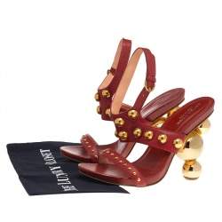 Sergio Rossi Red Leather Embellished Ankle Strap Sandals Size 37.5