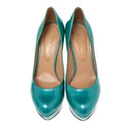 Sergio Rossi Blue Patent Leather Platform Pumps Size 36.5