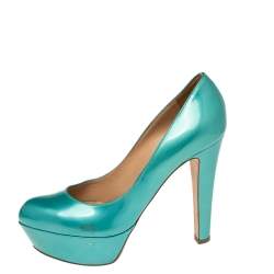 Sergio Rossi Blue Patent Leather Platform Pumps Size 36.5