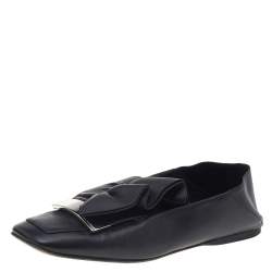 Pre Owned Sergio Rossi Black Leather Embellished Slip On Loafers Size 36