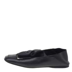 Pre Owned Sergio Rossi Black Leather Embellished Slip On Loafers Size 36