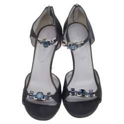 Sergio Rossi Black Satin Embellished Open Toe Pumps Size 40