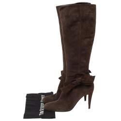 Pre Owned Sergio Rossi Brown Suede Bow Knee High Boots Size 39