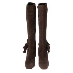 Pre Owned Sergio Rossi Brown Suede Bow Knee High Boots Size 39