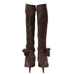 Pre Owned Sergio Rossi Brown Suede Bow Knee High Boots Size 39