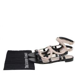 Sergio Rossi Beige/Black Leather Flat Ankle Strap Sandals Size 40