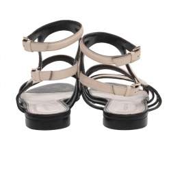 Sergio Rossi Beige/Black Leather Flat Ankle Strap Sandals Size 40