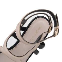 Sergio Rossi Beige/Black Leather Flat Ankle Strap Sandals Size 40