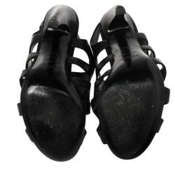 Pre Owned Sergio Rossi Black Leather Slingback Peep Toe Platform Sandals Size 38.5