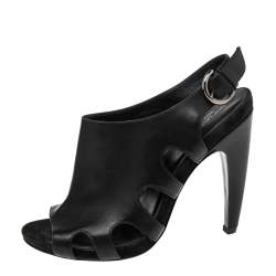 Pre Owned Sergio Rossi Black Leather Slingback Peep Toe Platform Sandals Size 38.5