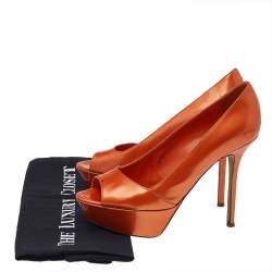 Sergio Rossi Orange Patent Leather Peep Toe Platform Pumps Size 36.5