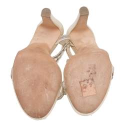 Pre Owned صندل سيرجيو روسي سير كاحل مزخرف كريستال جلد ذهبي مقاس 37