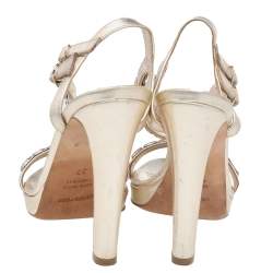 Pre Owned صندل سيرجيو روسي سير كاحل مزخرف كريستال جلد ذهبي مقاس 37