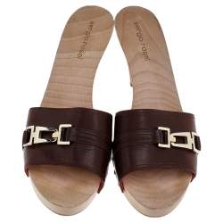 Pre Owned صندل سلايد سيرجيو روسي جلد بني خشبي مقاس 38