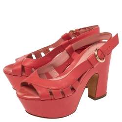 Sergio Rossi Red Leather Platform Block Heel Slingback Sandals Size 36