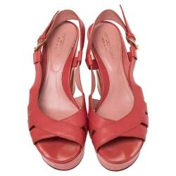 Sergio Rossi Red Leather Platform Block Heel Slingback Sandals Size 36