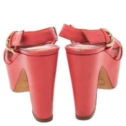 Sergio Rossi Red Leather Platform Block Heel Slingback Sandals Size 36