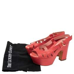 Sergio Rossi Red Leather Platform Block Heel Slingback Sandals Size 36