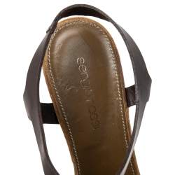 Sergio Rossi Brown/Pink Leather And Satin Ankle Strap Wedge Sandals Size 38
