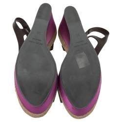Sergio Rossi Brown/Pink Leather And Satin Ankle Strap Wedge Sandals Size 38