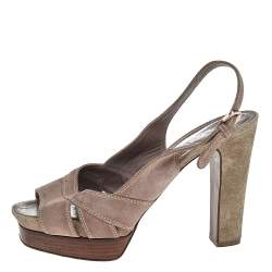 Sergio Rossi Beige Suede Peep Toe Slingback Sandals Size 37