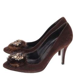 Sergio Rossi Brown Suede Embellished Pumps Size 36.5