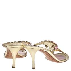 Sergio Rossi Gold Leather Crystal Embellished Sandals Size 39